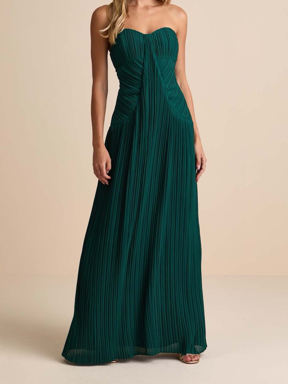 Lulu’s Emerald Green Narasha Pleated Strapless Maxi Dress Women’s sz XXL NWT